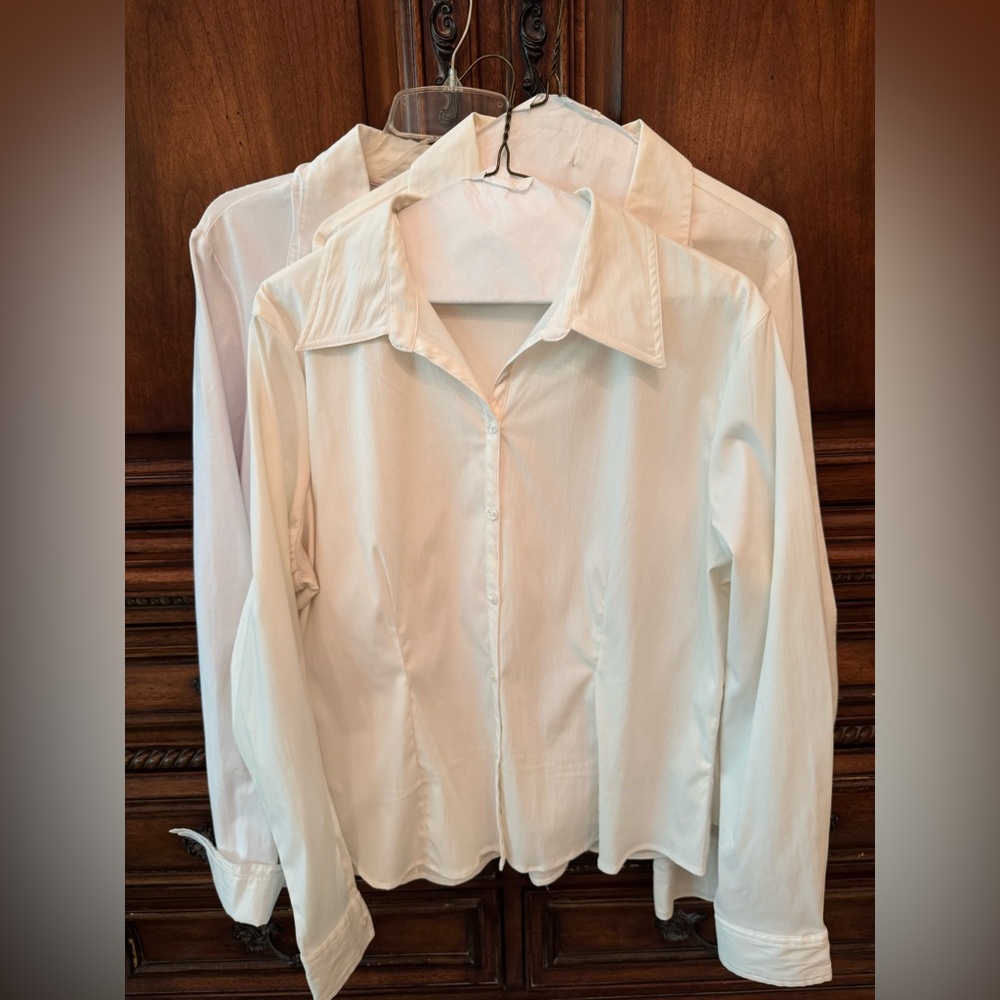 Three white shirts sold as group.  Cotton and some stretch. French cuffs.